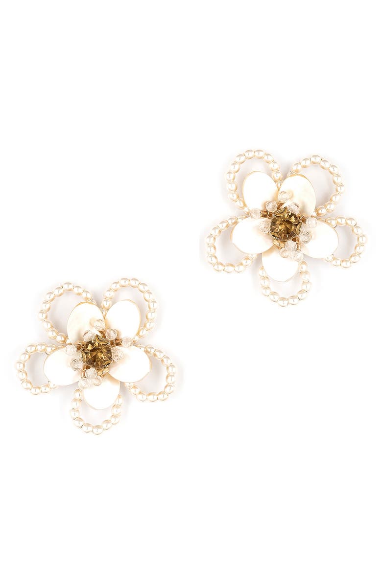Deepa Gurnani Hattie Flower Stud Earrings, Main, color, Ivory