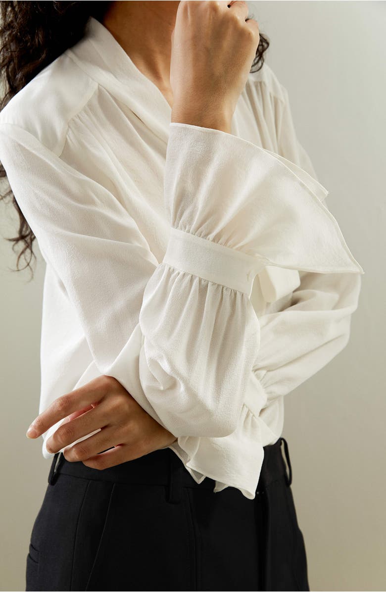 Lilysilk Silk V-neck Ribbon Blouse, Alternate, color, Natural White