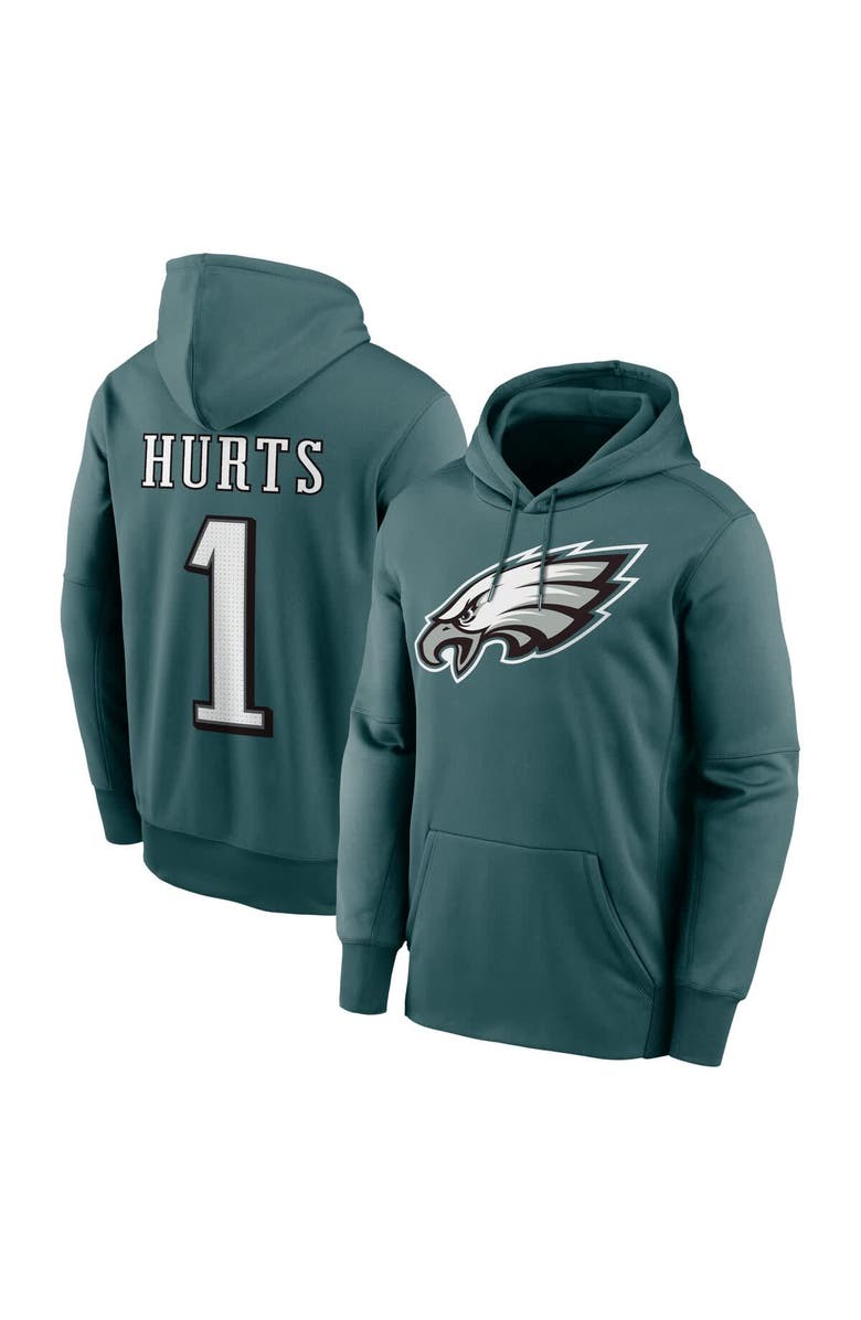 Nike Men's Nike Jalen Hurts Midnight Green Philadelphia Eagles Player Name & Number Performance Pullover Hoodie, Main, color, 