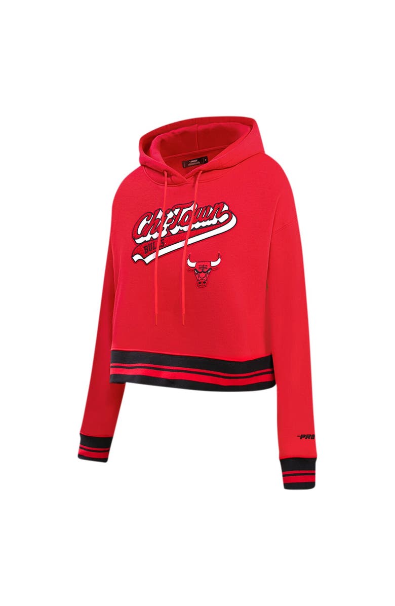 PRO STANDARD Women's Pro Standard Red Chicago Bulls Script Tail Cropped Pullover Hoodie, Alternate, color, Red