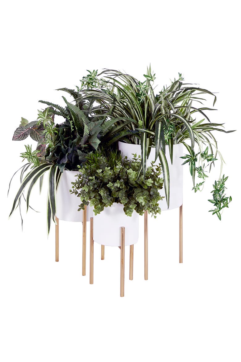 White Metal Indoor & Outdoor Planter with Removable Goldtone Stand - Set of 3, Alternate, color, WHITE