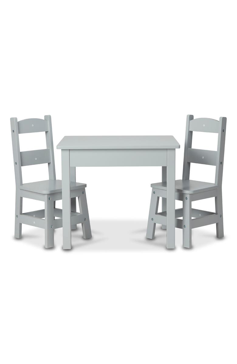 Melissa & Doug Wooden Table & Chairs, Alternate, color, Grey