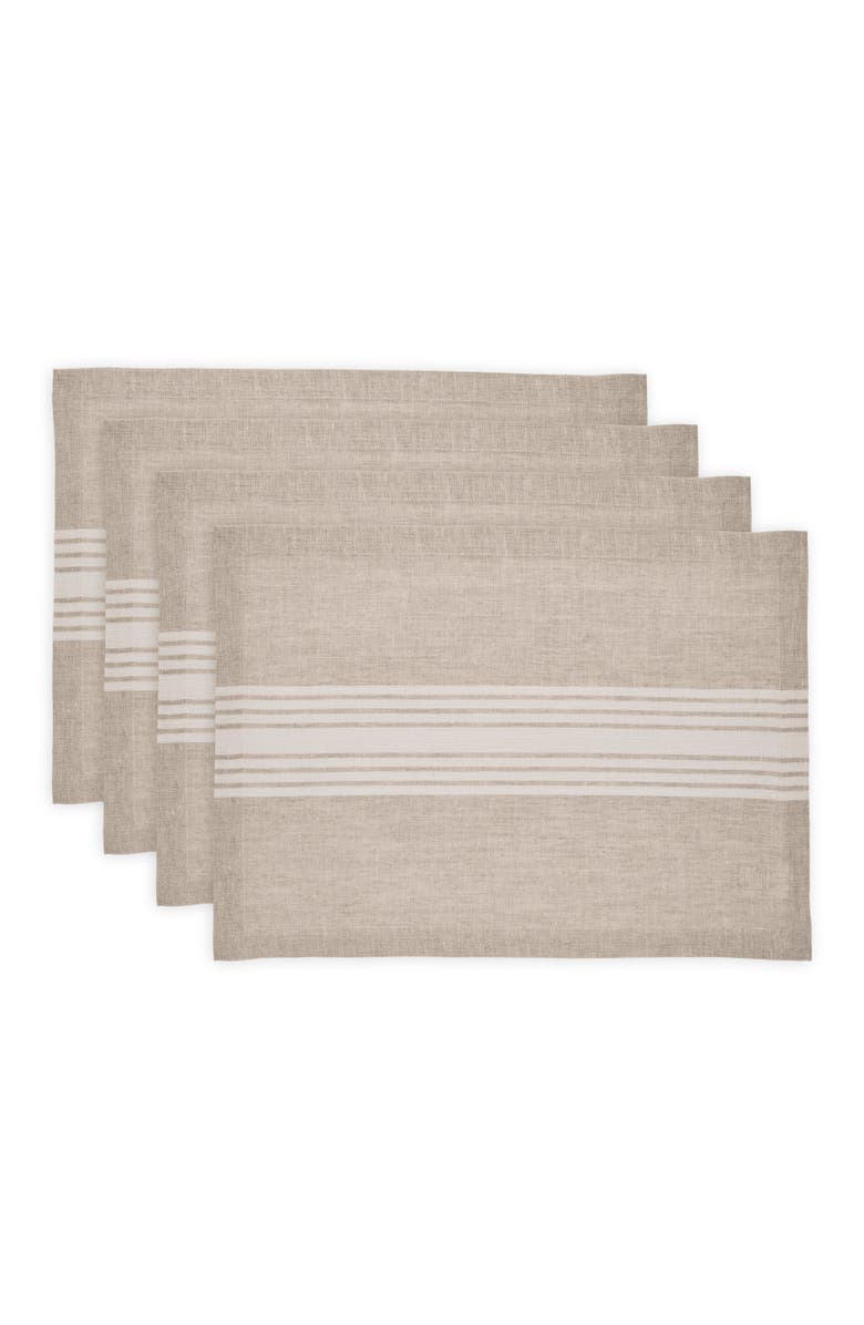 Solino Home Linen Placemats Set of 4, 14 x 19 Inch for Dining Table, Holiday and Everyday Table Decor - Farmhouse, Main, color, White And Natural