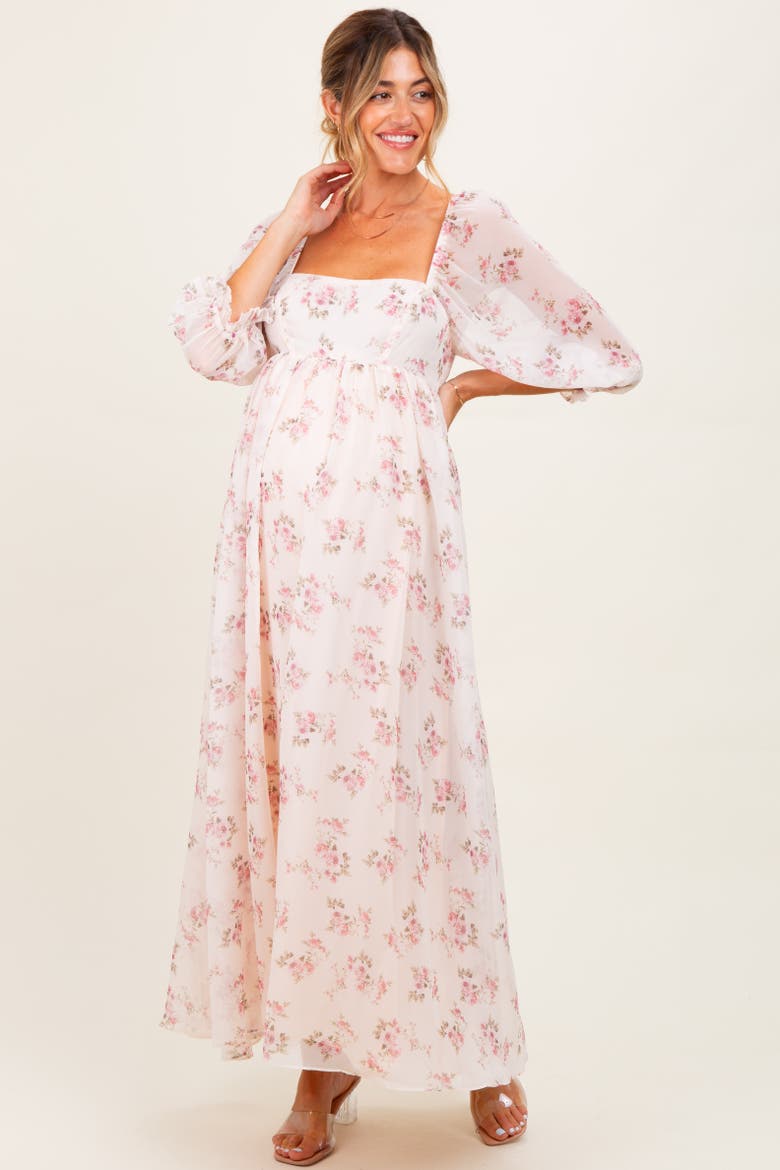 Floral Chiffon Long Sleeve Maxi Dress, Alternate, color, Light Pink