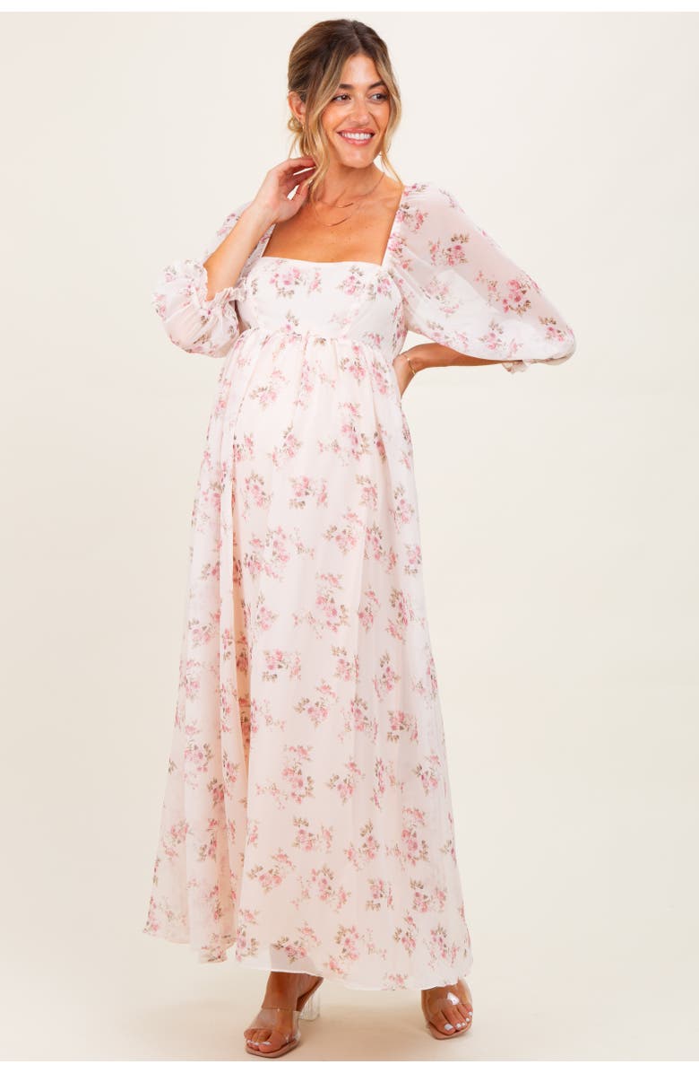 PinkBlush Floral Chiffon Long Sleeve Maxi Dress, Alternate, color, 