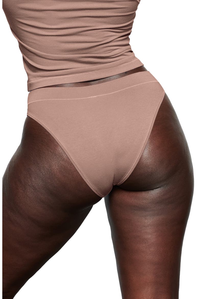 Stretch Cotton Jersey Cheeky Tanga, Alternate, color, UMBER