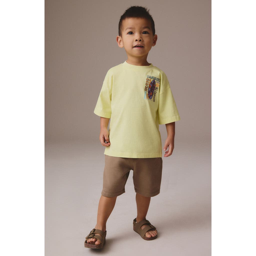 Next Kids' Neon Surf Cotton Graphic T-shirt & Sweat Shorts Set In Green