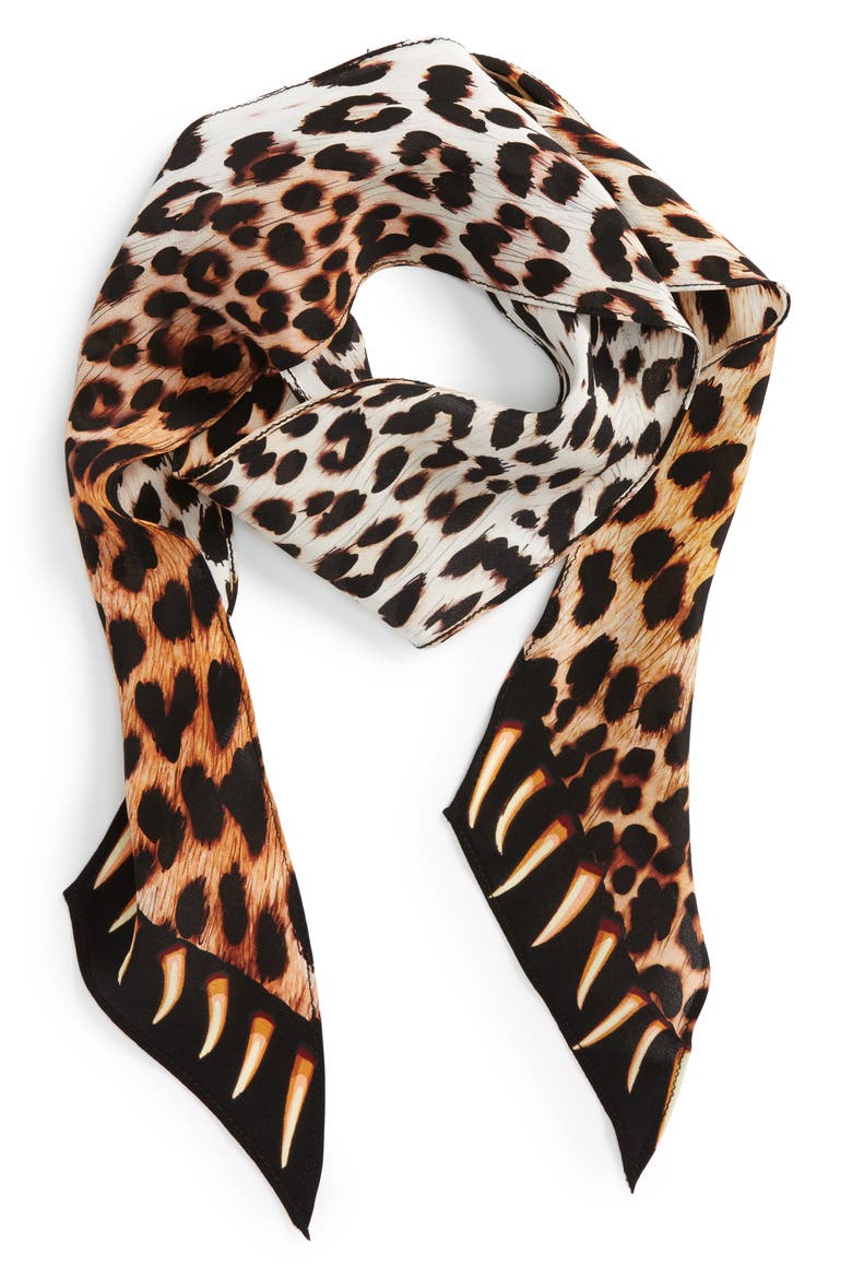 Leopard Teeth Skinny Silk Scarf, Main, color, GOLD