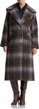 Avec Les Filles Plaid Wide Collar Coat