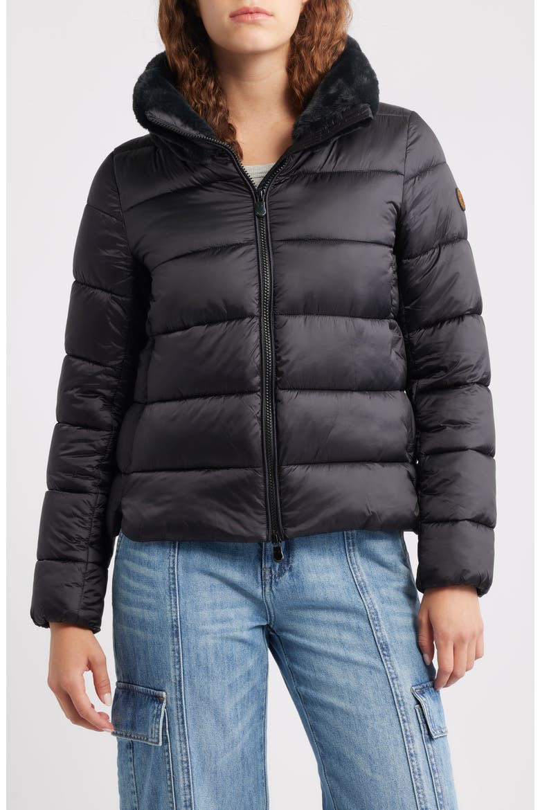 Mei Faux Fur Collar Waterproof Quilted Jacket, Main, color, BLACK