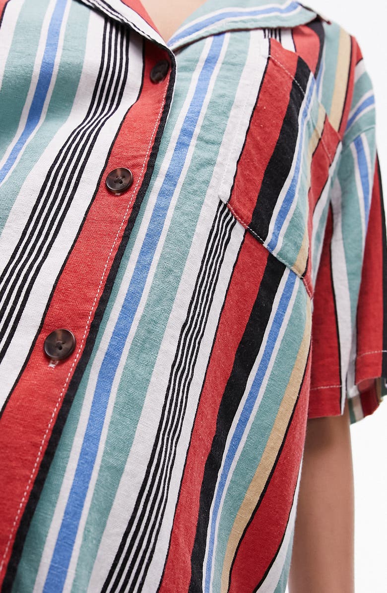 Topshop Stripe Oversize Linen Blend Button-Up Shirt, Alternate, color, Multi