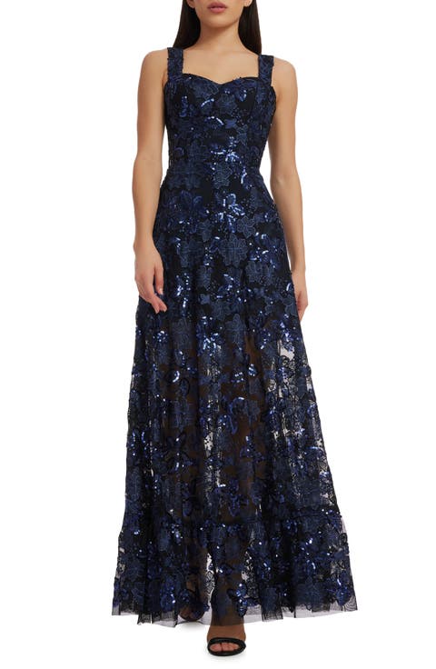 Anabel Floral Sequin Fit & Flare Gown