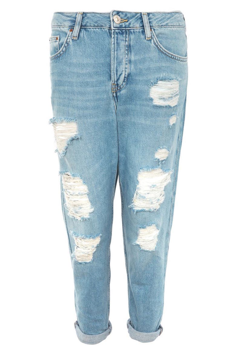 Moto Hayden Super Ripped Boyfriend Jeans, Alternate, color, LIGHT DENIM