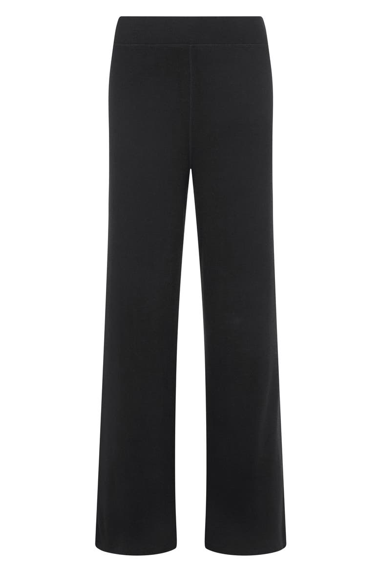 Slinky High Waist Wide Leg Rib Pants, Alternate, color, BLACK
