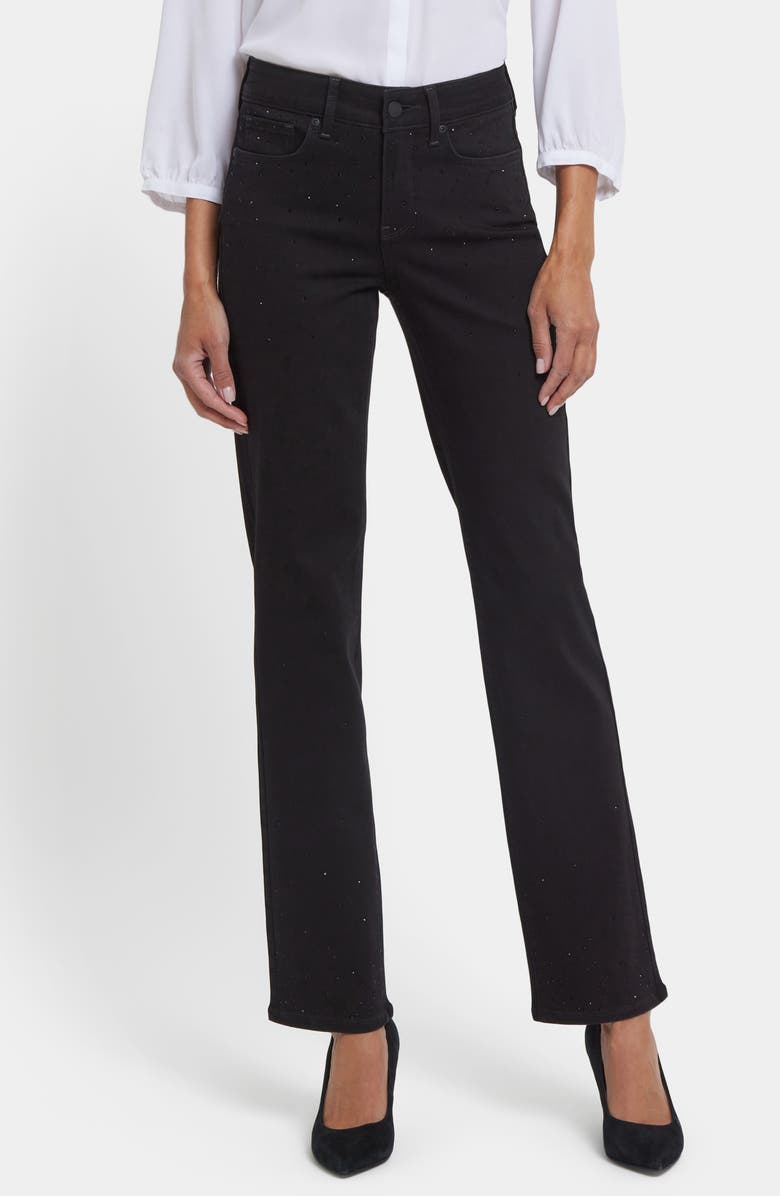 NYDJ Marilyn Embellished Straight Leg Jeans, Main, color, Black Rinse