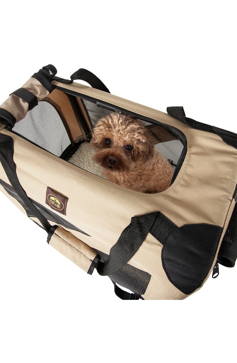 PET LIFE Folding Zippered 360 Vista View Faux Shearling Lined Dog Carrier - X-Large, Alternate, color, Khaki