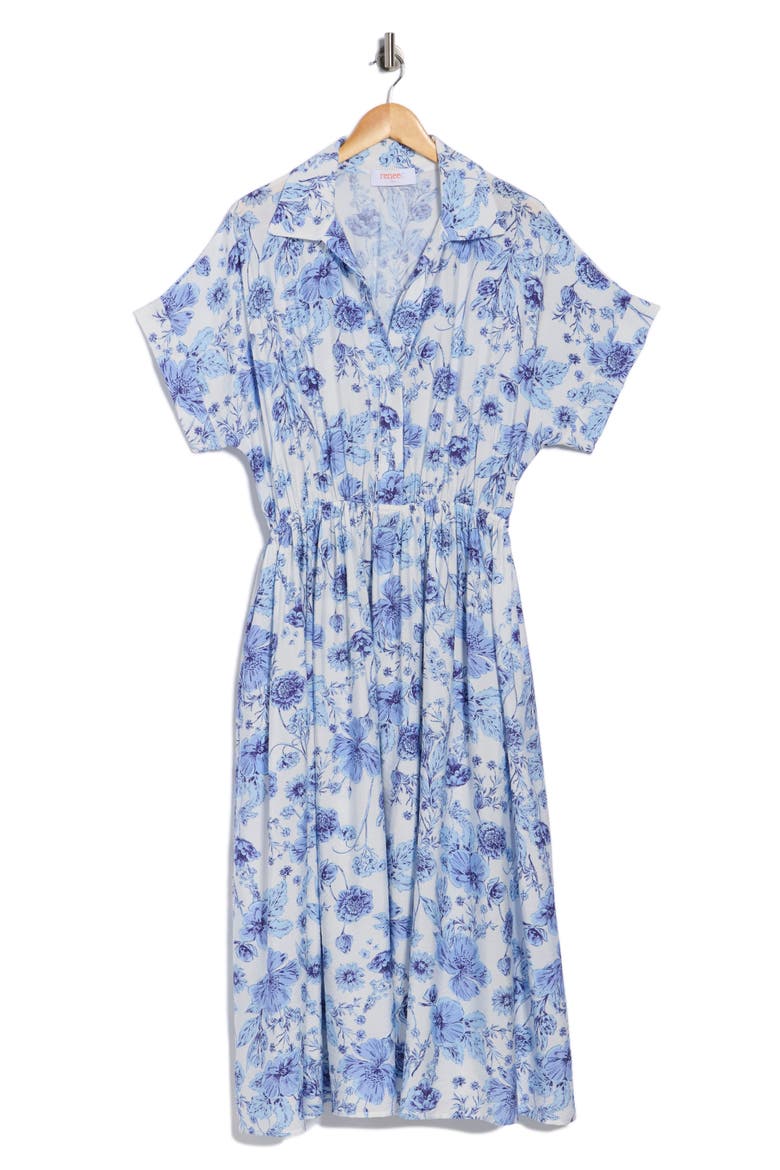 Floral Short Sleeve Midi Dress, Alternate, color, BLUE