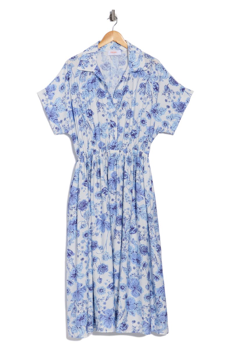 Renee C Floral Short Sleeve Midi Dress, Alternate, color, Blue
