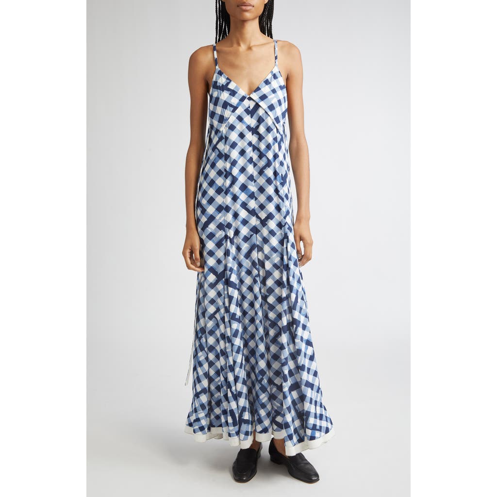 Proenza Schouler June Dress In Printed Crepe De Chine Dark Navy Multi In Blue
