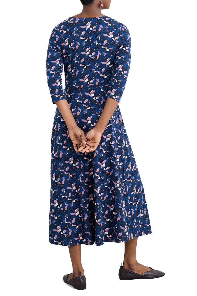 Veronica Print Stretch Organic Cotton Jersey Midi Dress, Alternate, color, MACRO FLOWER MARINE