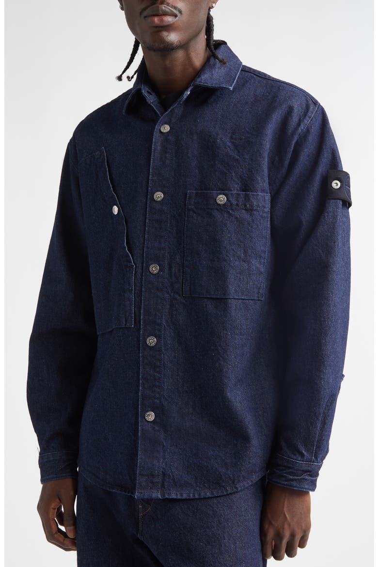 Compass Logo Patch Denim Snap-Up Overshirt, Alternate, color, VJ201 INDIGO DENIM-RINSED