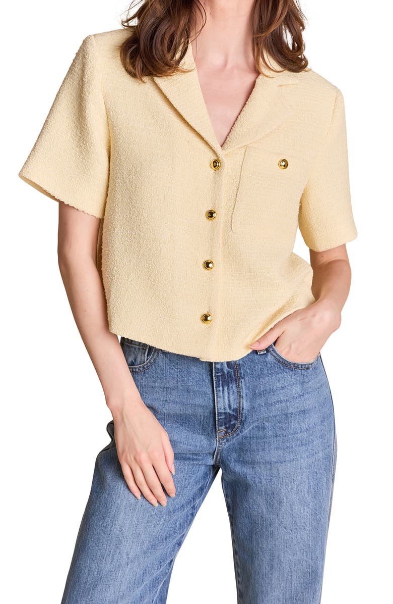 English Factory Tweed Short Sleeve Shirt, Alternate, color, Butter Yellow