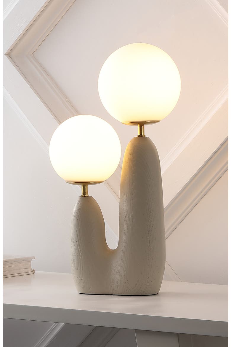 Oda 17.75" 2-Light Modern Bohemian Resin/Iron/Frosted Glass Danish Cactus LED Table Lamp, Alternate, color, Almond/Brass Gold