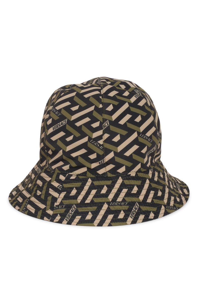 Versace La Greca Monogram Bucket Hat, Main, color,