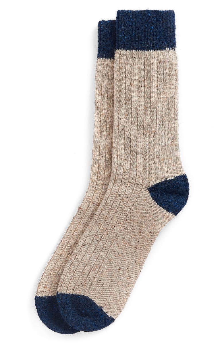 Barbour Houghton Wool Blend Boot Socks, Main, color, Stone/Navy