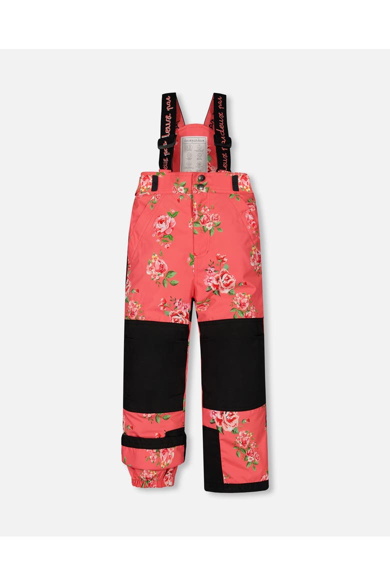 Girl's Two Piece Snowsuit Black With Print Pant Printed Coral Flowers, Alternate, color, Printed Coral Flowers