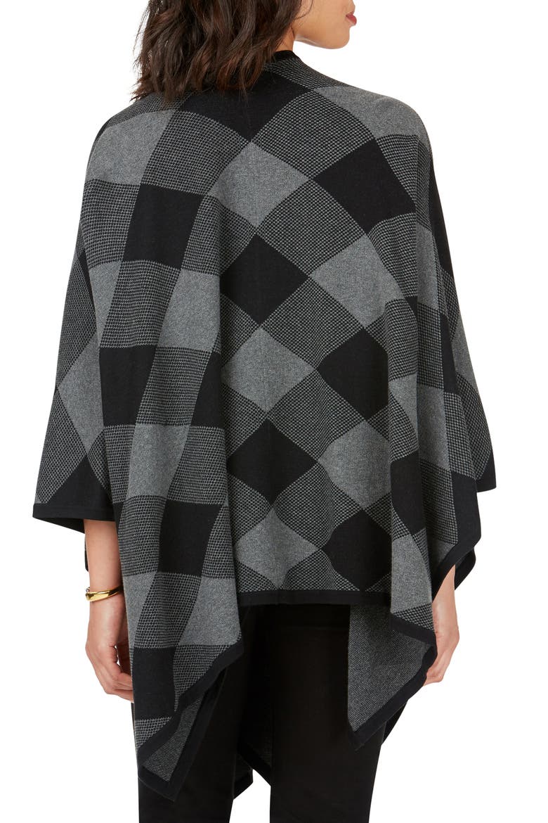 Walker Check Plaid Ruana, Alternate, color, BLACK
