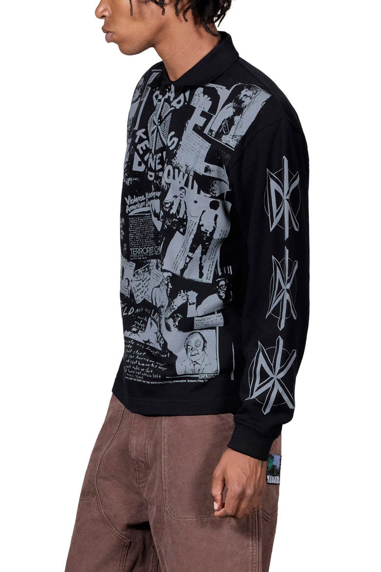 x Dead Kennedys Poster Graphic Long Sleeve Polo, Alternate, color, BLACK