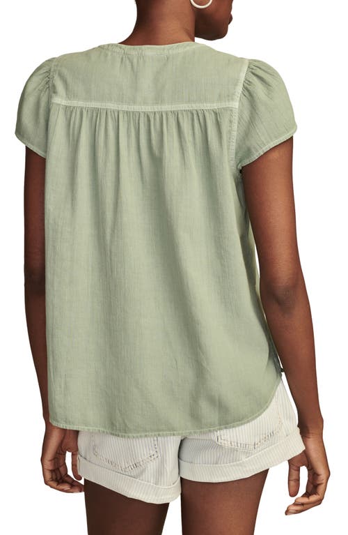 Lucky Brand Pintuck Cotton Peasant Blouse In Chinois Green