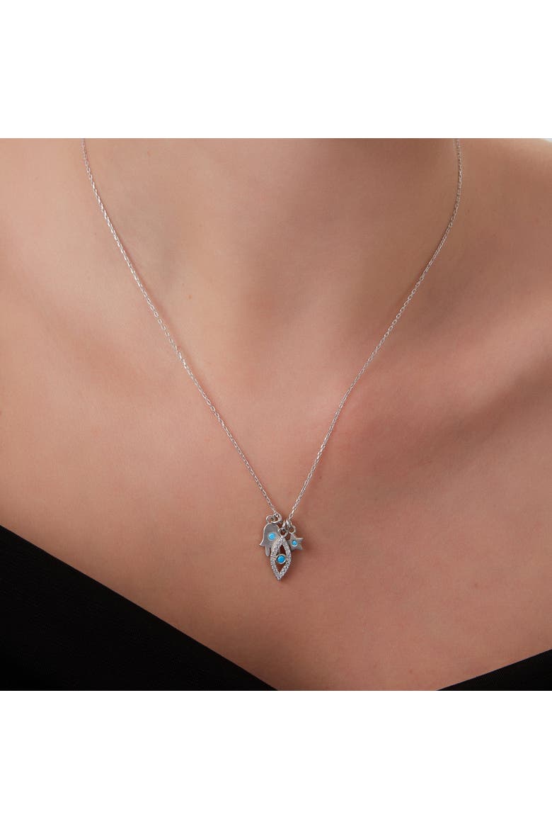 Hamsa Evil Eye Star Turquoise Sterling Silver Necklace, Alternate, color, Silver