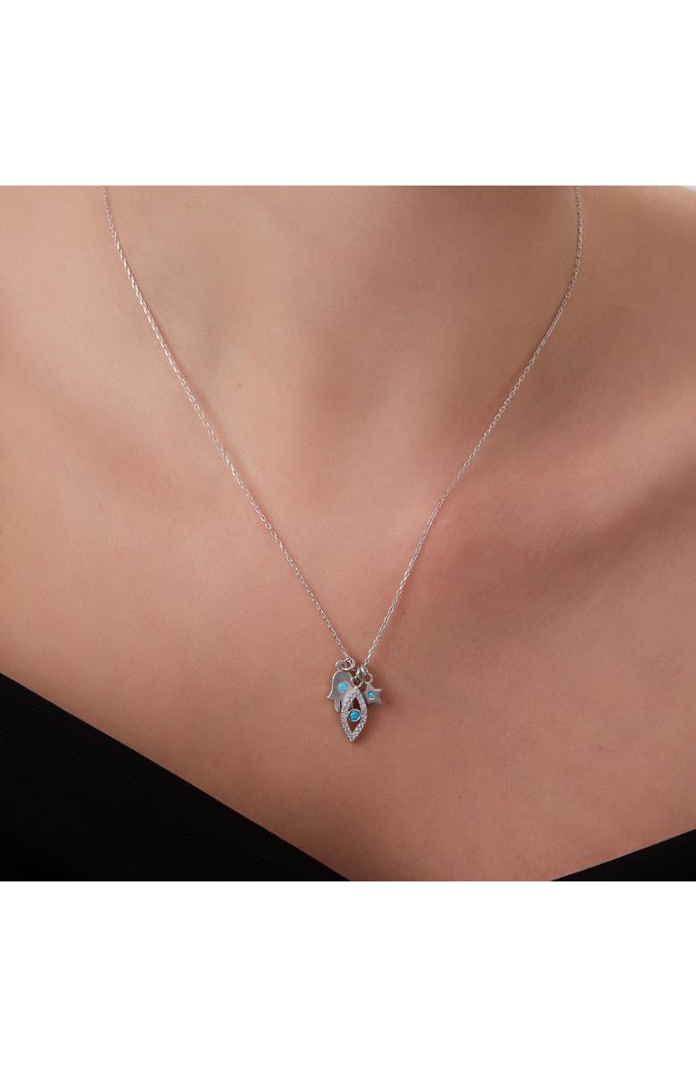 Spero London Hamsa Evil Eye Star Turquoise Sterling Silver Necklace, Alternate, color, Silver