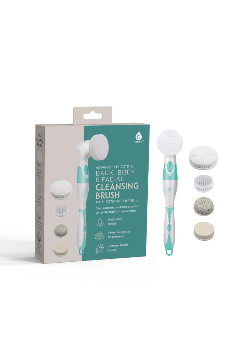 PURSONIC Advanced Facial & Body Cleansing Brush With Extended Handle, Main, color, Aqua