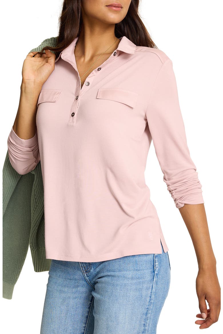 Kauai Woven Trim Henley Shirt, Alternate, color, PETTICOAT PINK