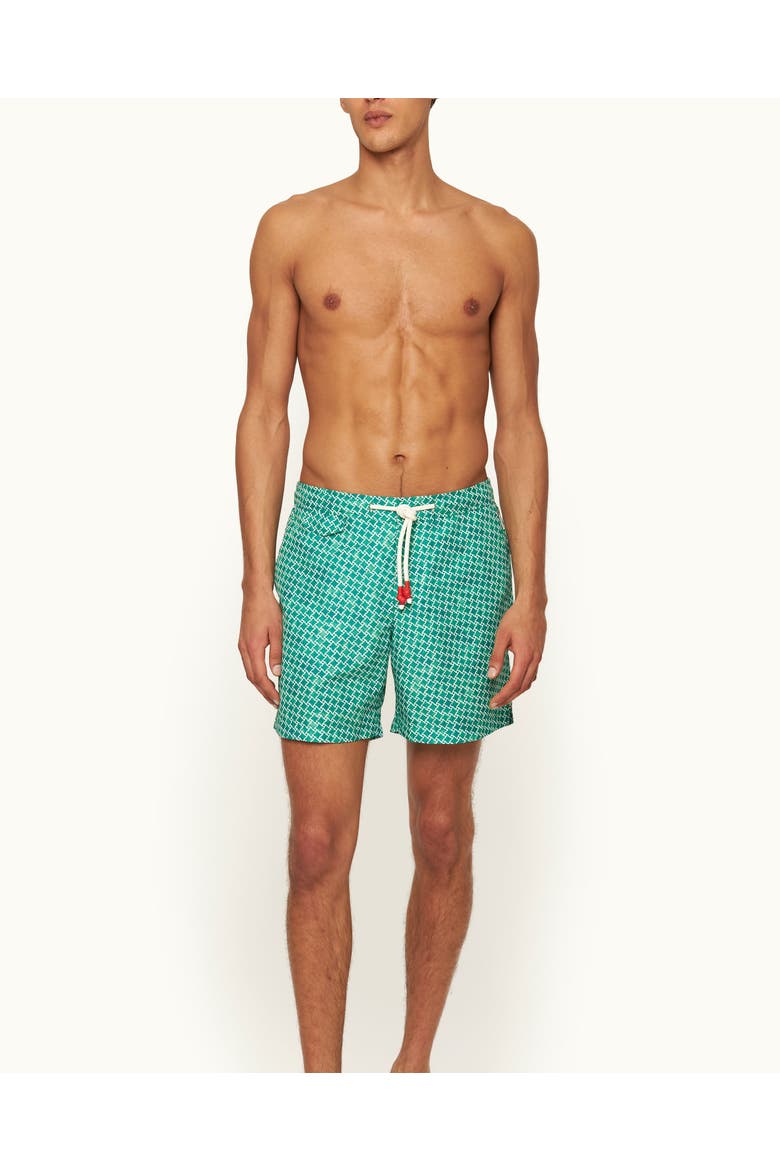 Standard Printed Mid-Length Drawcord Swim Shorts, Alternate, color, Caddie Green