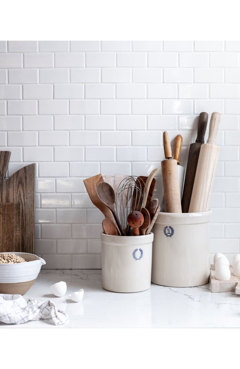 Farmhouse Pottery 2-Quart Laurel Glazed Stoneware Crock, Alternate, color, Beige