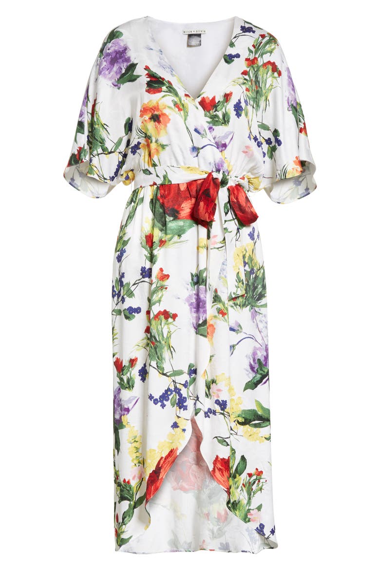 Clarine Floral Wrap Midi Dress, Alternate, color, WILDFLOWER