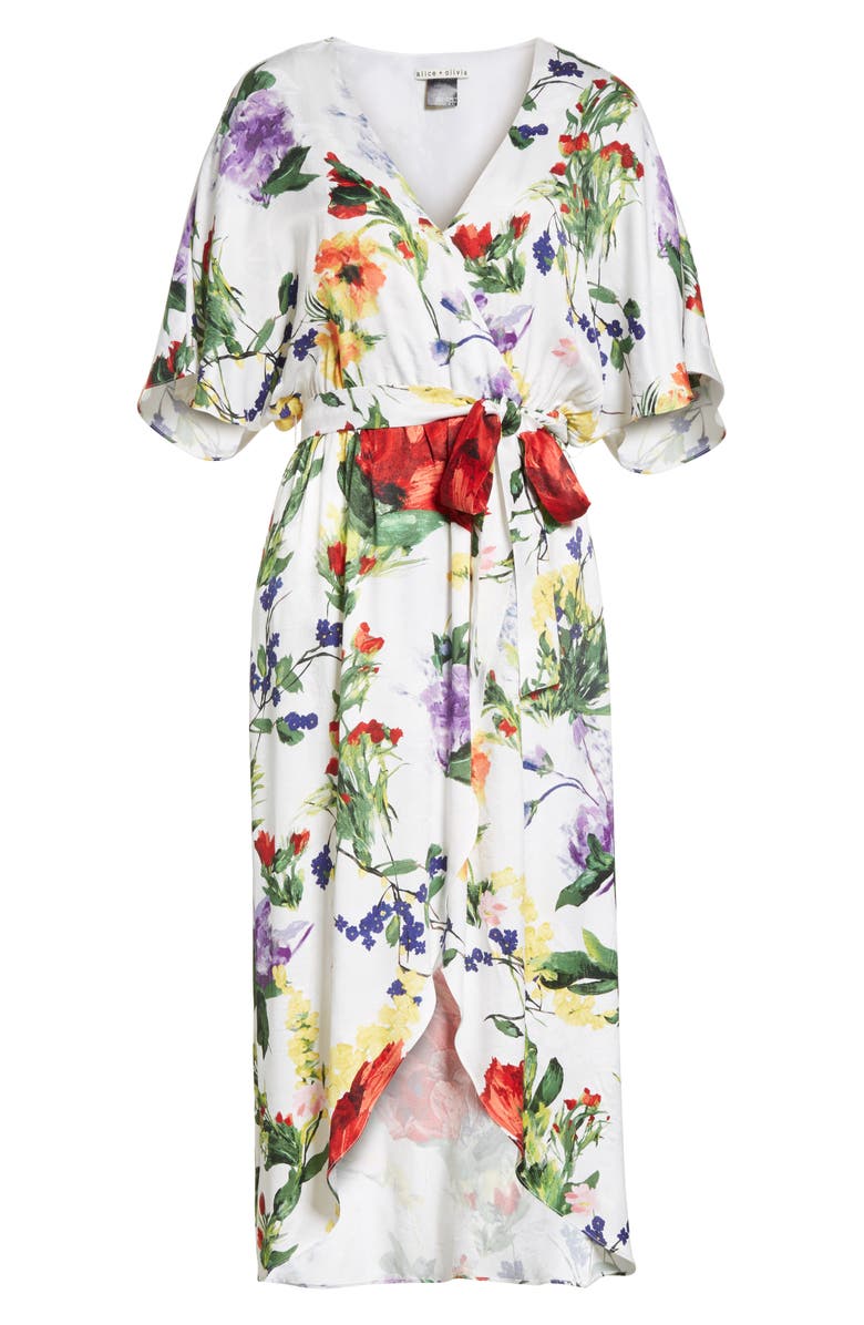 Alice + Olivia Clarine Floral Wrap Midi Dress, Alternate, color, 