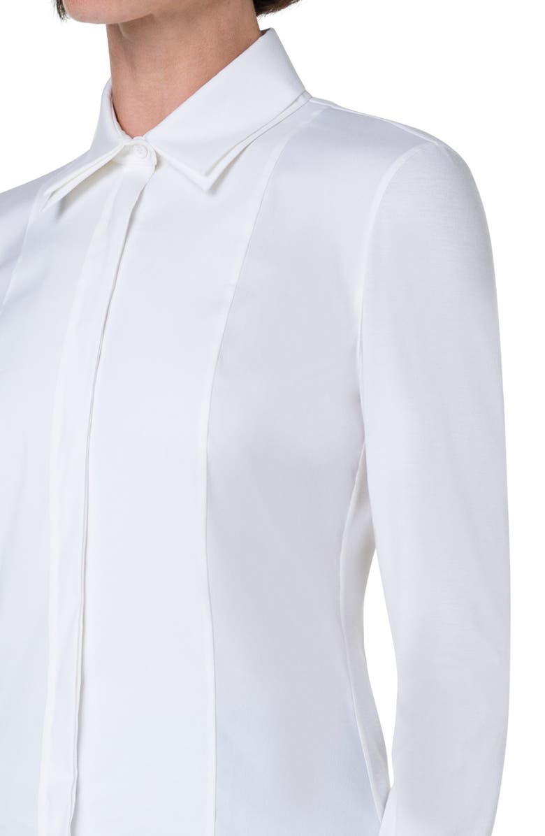 Akris punto Double Collar Stretch Cotton Button-Up Shirt, Alternate, color, Cream
