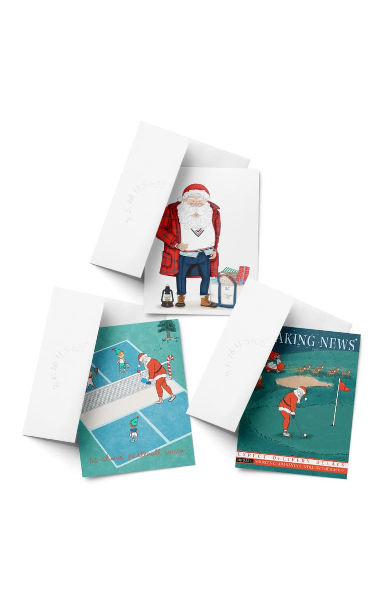Ramus & Co Preppy Santa, Pickleball Santa, Breaking News Golf Winter/Holiday/Christmas Greeting Card Pack Sets, Main, color, Multi-Pack