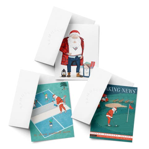 Preppy Santa, Pickleball Santa, Breaking News Golf Winter/Holiday/Christmas Greeting Card Pack Sets (3 ct, Assorted)