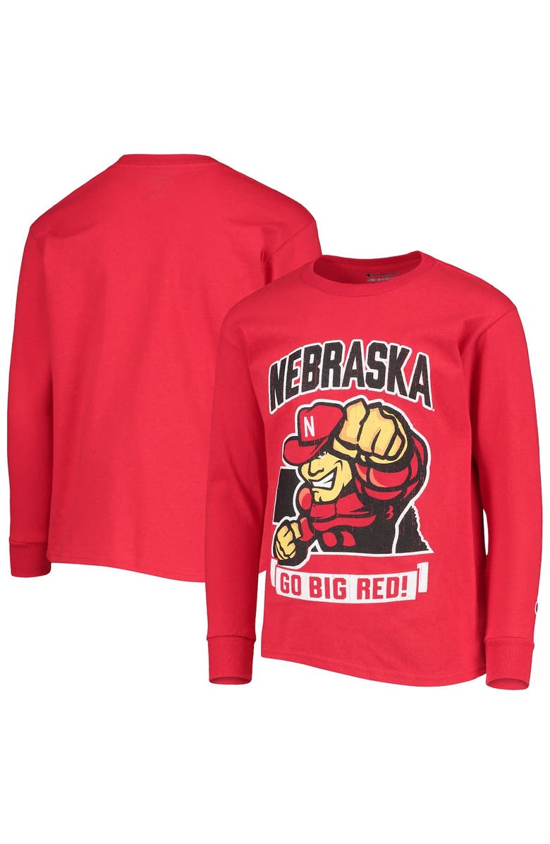 Champion Youth Champion Scarlet Nebraska Huskers Strong Mascot Team T-Shirt, Main, color,