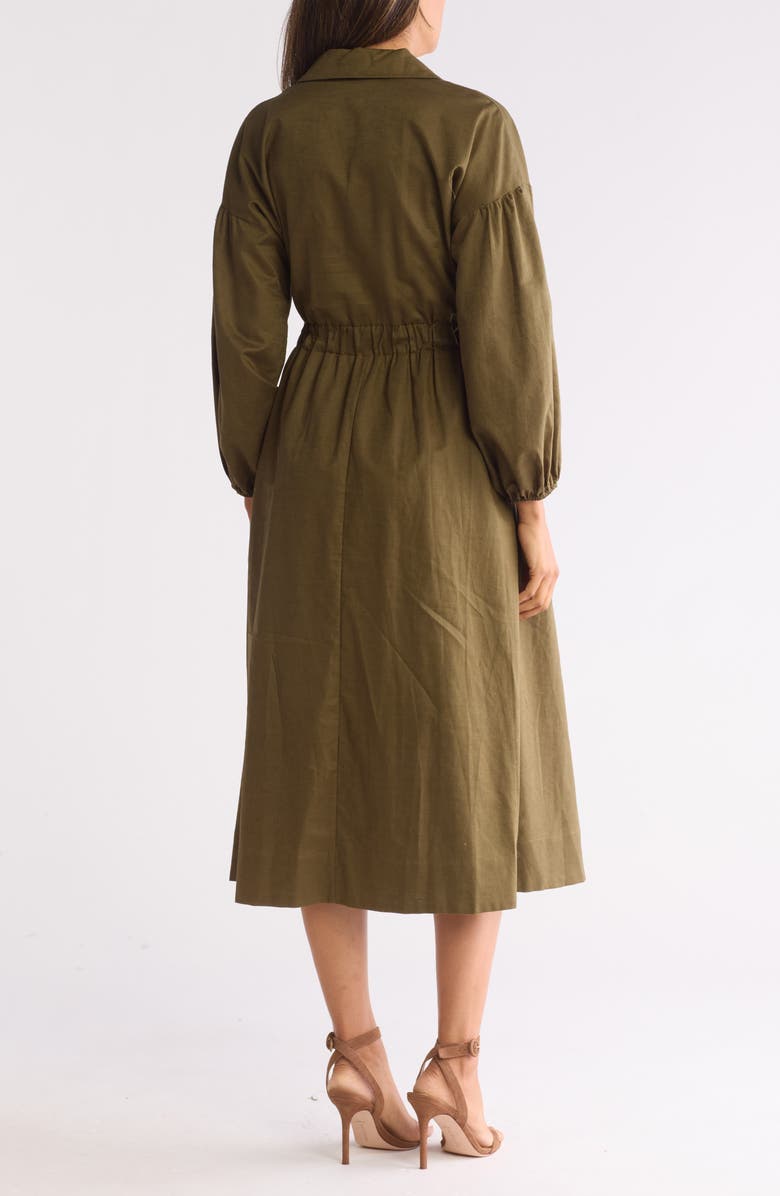 Mila Mae Long Sleeve Cotton & Linen Midi Shirtdress, Alternate, color, 