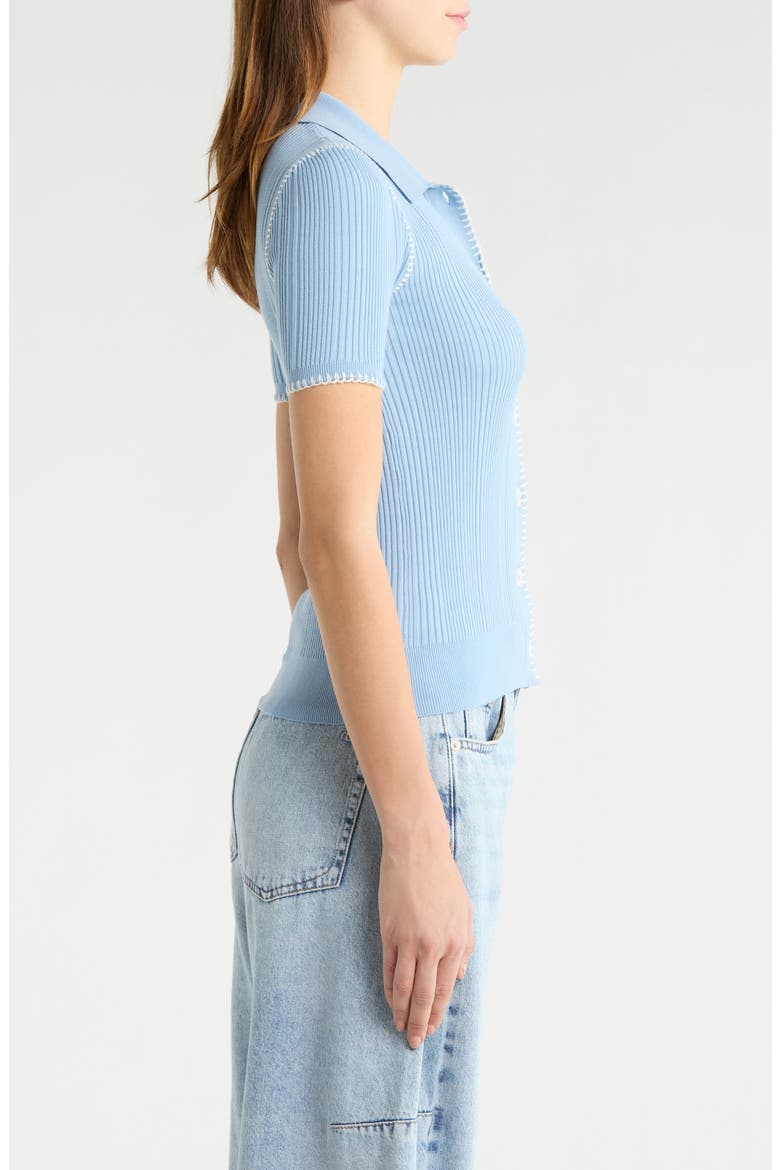Harper Whipstitch Detail Short Sleeve Cardigan, Alternate, color, SKY