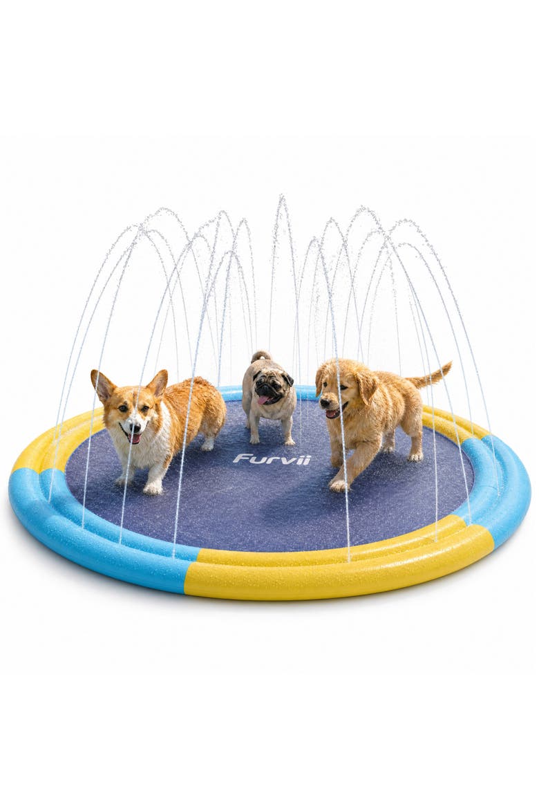 79 Inch Non-Slip Family Splash Pad, 0.43mm Thick BPA Free Sturdy Sprinkler Water Play Mat for Kids Toddlers Dogs Backyard Summer Outdoor Water Toy, Main, color, Blue