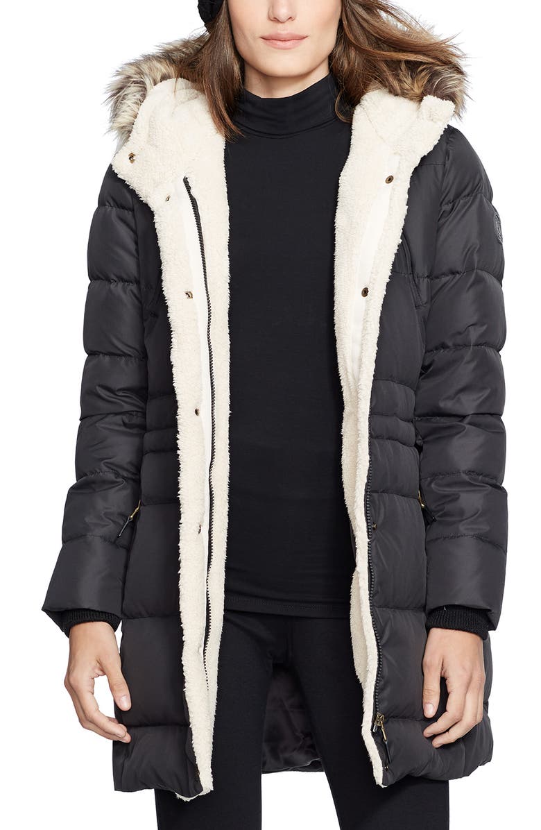 Lauren Ralph Lauren Faux Fur Trim Down & Feather Fill Parka, Main, color,