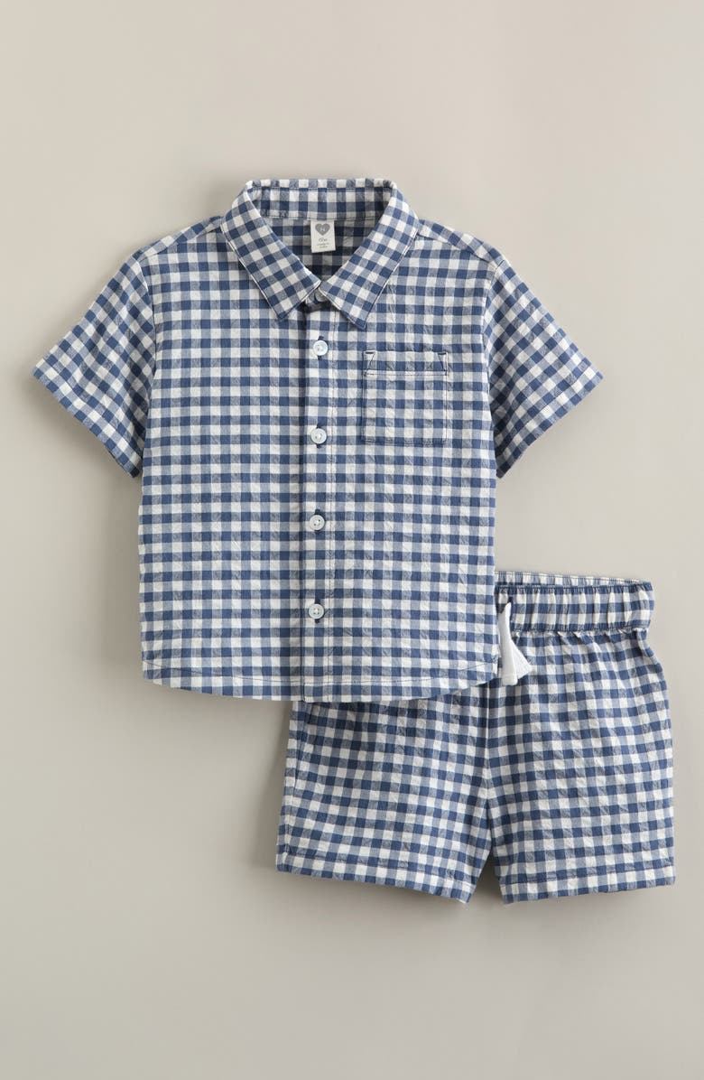 Nordstrom Seersucker Short Sleeve Button-Up Shirt & Drawstring Shorts Set, Main, color, 